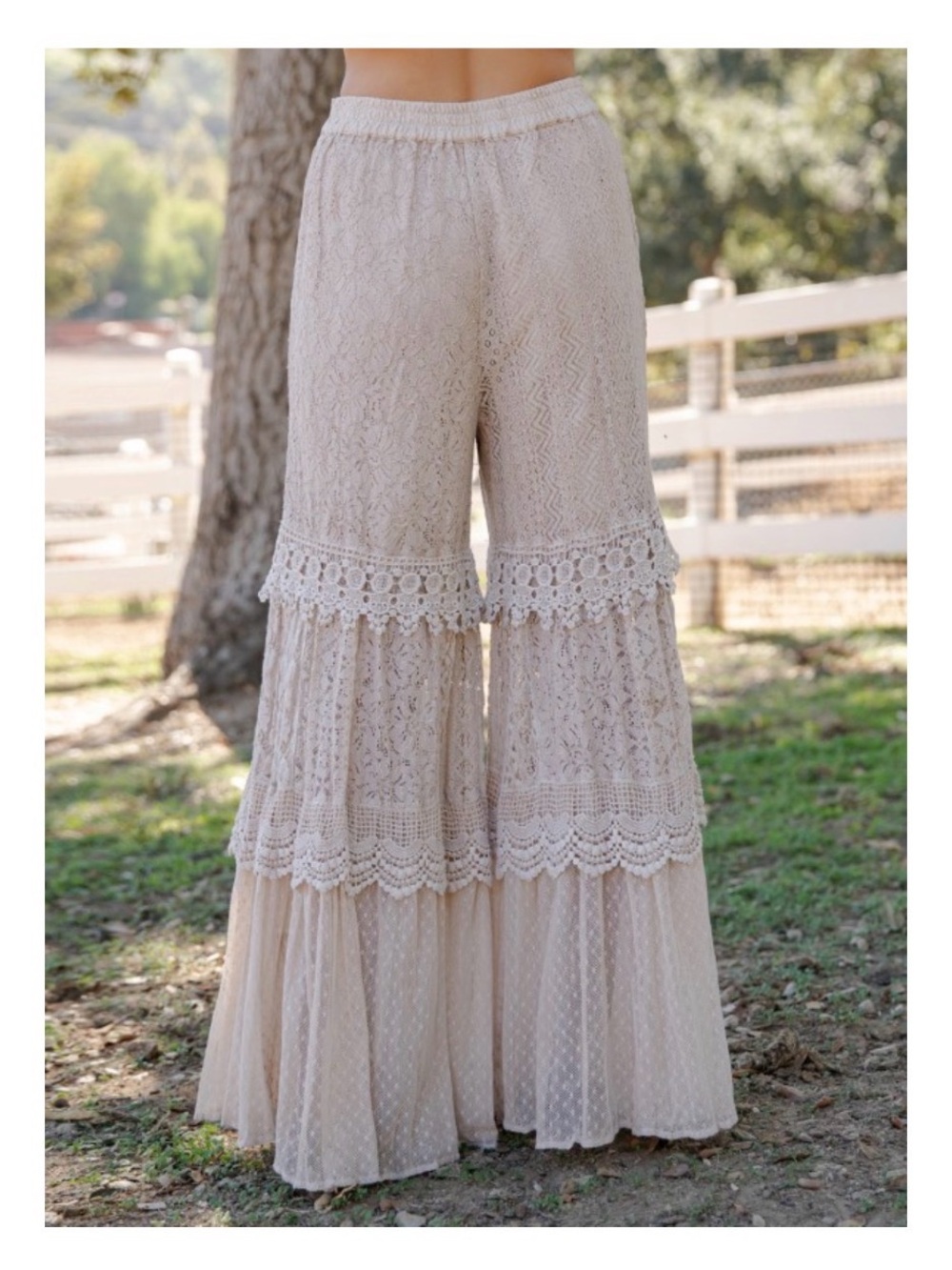 Young Threads Tan Crochet Lace Tiered Wide Leg Palazzo Pants XL NWT - Picture 7 of 8